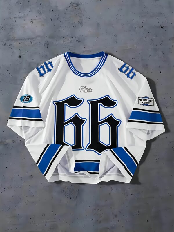 Men's #66 3D Printed Hockey Jersey - White with Blue Accents, Short Sleeve, Round Neck, Polyester, Casual Sports Shirt for Fans & Players