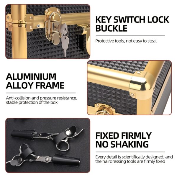 Hexagonal Aluminum Alloy Toolbox - Black & Golden Professional-Grade Multi-Compartment Organizer for Hairstylists, Makeup Artists & Electricians - Durable Portable Metal Tool Storage Case with Secure Latches, Goldtoned Hardware
