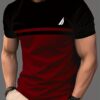 product-fancy-ae9344dd-95c2-4c52-af03-8163c0a0950b 5pcs Men'S Color Block T-Shirts - 3D Digital Print, Short Sleeve, Regular Fit, Breathable Polyester Blend, Summer Casual Wear, Black with Red/Blue/Green/Beige/Gray Contrast Stripes, Sports T Shirts
