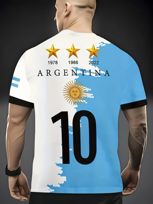 Men's Argentina National Team Soccer T-Shirt - Official Style 3D Printed Emblem with Number 10 Jersey Design, 1970-2026 History, Lightweight Polyester, Machine Washable Fan Apparel for & Football Supporters