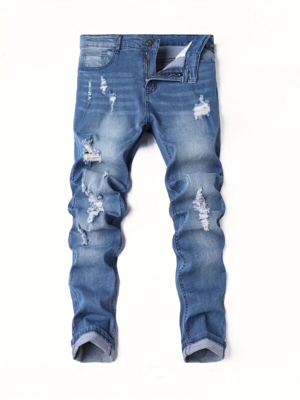 product-fancy-b129082d-9010-4c0d-a85a-a018e27a00ef Men's Stretchy Jeans with Ripped Holes - Trendy and Versatile Long Pants