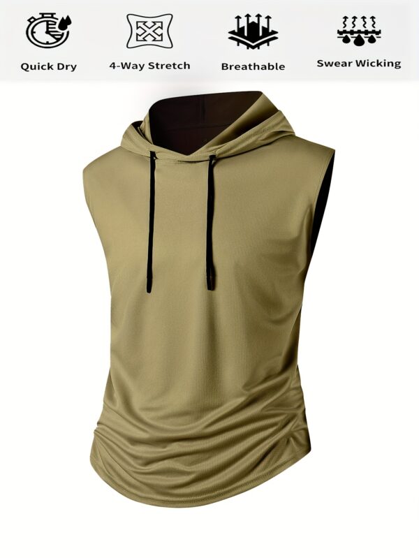 3pcs Men's Quick-Dry Breathable Gym Hooded Tank Tops - Moisture-Wicking Workout Shirts with Adjustable Drawstring, Black/Navy/Olive Green for Summer Fitness & Casual Wear, Gym Clothes