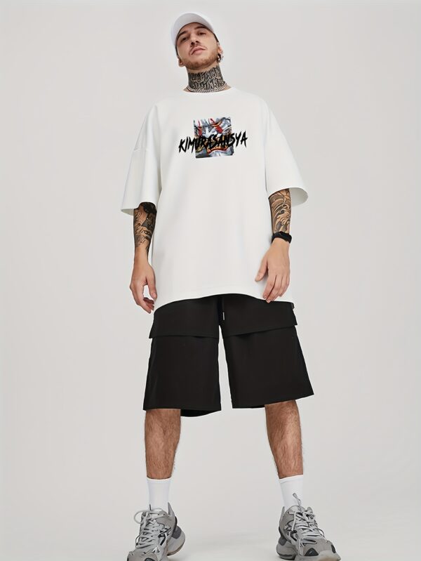 Men's SANSYAS Dragon & Floral Print T-Shirt - Black Casual Streetwear Tee with Bold Graphic Design, Loose Fit Short Sleeve for Parties & Casual Attire, Dragon T Shirt