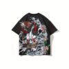 Men's SANSYAS Dragon & Floral Print T-Shirt - Black Casual Streetwear Tee with Bold Graphic Design, Loose Fit Short Sleeve for Parties & Casual Attire, Dragon T Shirt