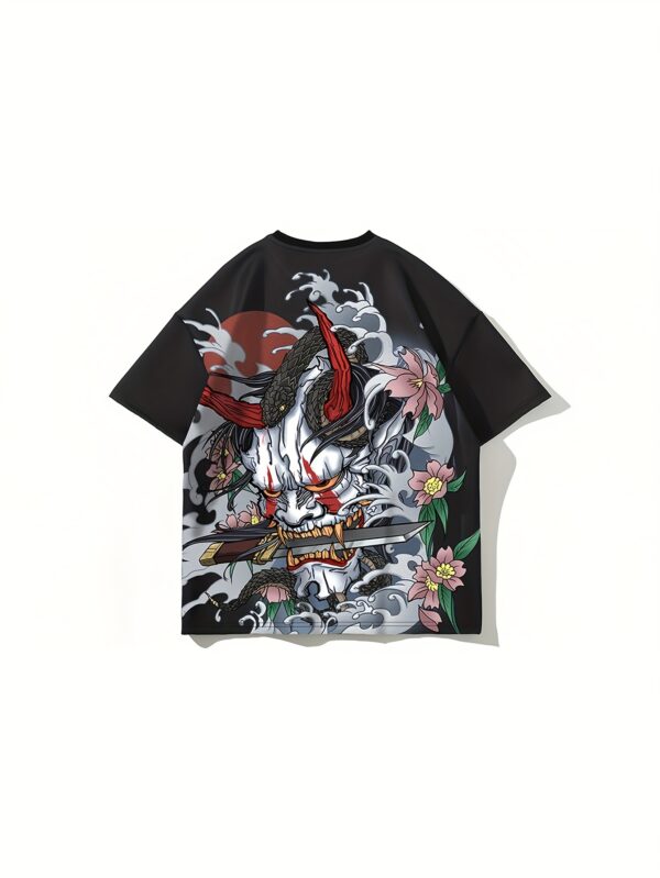 Men's SANSYAS Dragon & Floral Print T-Shirt - Black Casual Streetwear Tee with Bold Graphic Design, Loose Fit Short Sleeve for Parties & Casual Attire, Dragon T Shirt