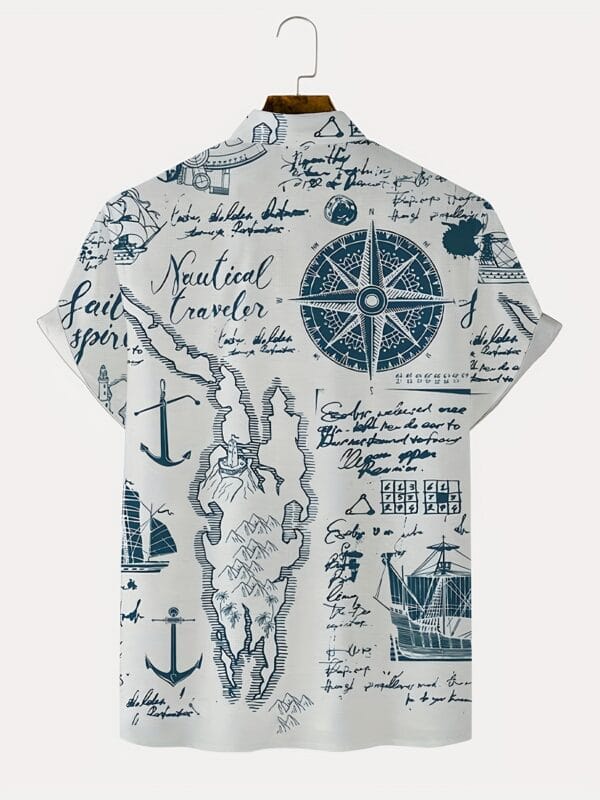 Men's New Fashion Casual Short Sleeve Shirt Trendy Personality Nautical Totem Color Block Print Summer Stylish Versatile Comfortable Breathable Short Sleeve Shirt