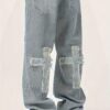 Men's Loose Straight-Leg Jeans with Cross Design - Distressed Denim Casual Pants, Machine Washable All-Season Comfort Fit
