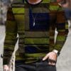 Men's Colorful And Irregular Plaid Pattern Crew Neck And Long Sleeve T-shirt, Tops For Spring And Autumn Outdoors And Sports Wear