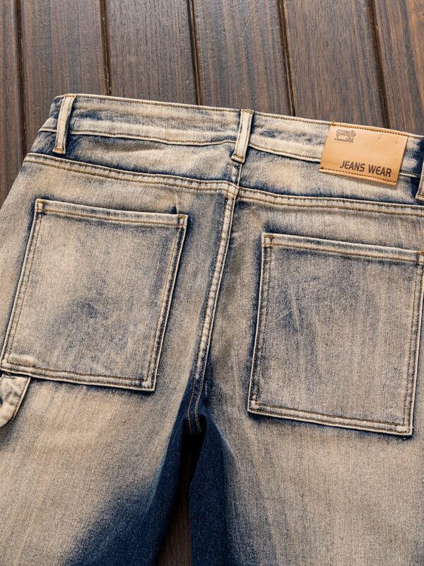 Men's Slim-Fit Vintage Motorcycle Jeans - Straight-Leg Heavy-Duty Blue/Beige Tie-Dye Pants, All-Season Machine Washable Streetwear for Casual & Formal Outfits, Everyday Fashion, Distressed Denim Design, Reinforced Stitching