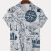 Men's New Fashion Casual Short Sleeve Shirt Trendy Personality Nautical Totem Color Block Print Summer Stylish Versatile Comfortable Breathable Short Sleeve Shirt