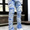 Men's Slim-Fit Straight-Leg Jeans - Layered Fringe Hem Trousers, Machine Washable All-Season Streetwear Pants for Urban Fashion Outfits, Casual Wear, Slim Fit, Stylish Detailing, Printed Design, Young Adults