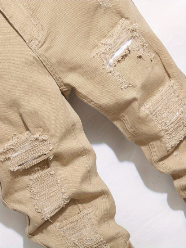product-fancy-bc8f6f89-e077-41ba-832a-ad8ff9b602cc Men's Fashion Distressed Patchwork Khaki Stretch Jeans