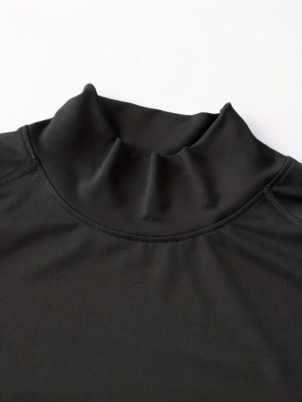 Men'S High-Neck Long Sleeve Gym Shirt - Quick-Dry Compression Workout Top with Moisture-Wicking Stretchy Fabric, Geometric Bull Print Design for Boxing, Training & Fitness, Slim Fit Muscle Support, Athletic Wear, Sleek Sportswear, Highelasticity Fabric