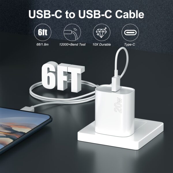 3 Sets of 20W USB-C Wall Chargers with 182.88cm Cables, PD 3.0 Fast Charging Adapters, Universal Compatibility, Lightweight Design, 110V/220V Operation, 10-20W Output Power, US Plug, No Battery Included