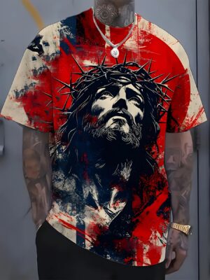 Adult T-Shirt Featuring a 3D Digital Print of a Sharp Guy Design, Comfortable Stretchy Round Neck Short Sleeve T-Shirt, Regular Fit for Spring, Summer, And Autumn.