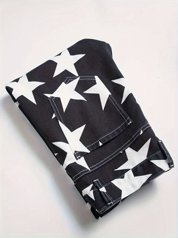 Men's Stretch Jeans - Slim Fit Pants with Bold Black & White Star Pattern, Machine Washable Stretch Denim for Everyday & Formal Wear - All-Season Skinny Jeans, Denim Pants, Versatile Clothing, Classic Five Pocket