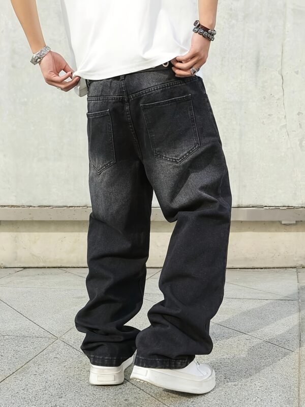 product-fancy-ca6fbd48-a025-4bb3-8d09-90e401fcff7b 1pc Men'S Loose Fit Denim Jeans - Black Streetwear Style, Non-Stretch Fabric, All-Season Casual Wear, Beltless Design with Pockets, Casual Streetwear|Loose Fit Jeans|Woven Denim