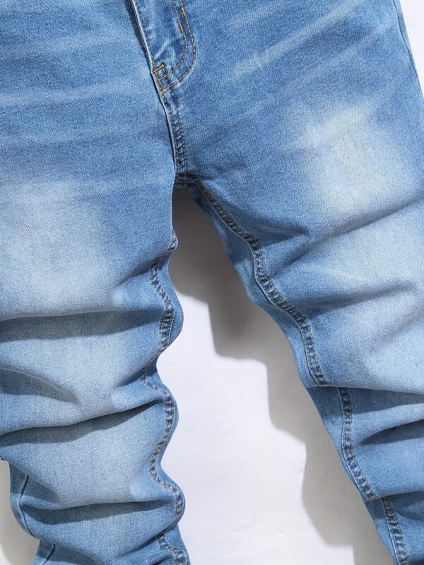 Men'S Slim-Fit Straight-Leg Jeans with Slant Pockets - Dark Blue Washed Denim, Light Blue Cargo Style, Mid-Stretch Comfort Fit for Casual & Business Casual Wear, Versatile Clothing, Classic Design, Stretch Fabric