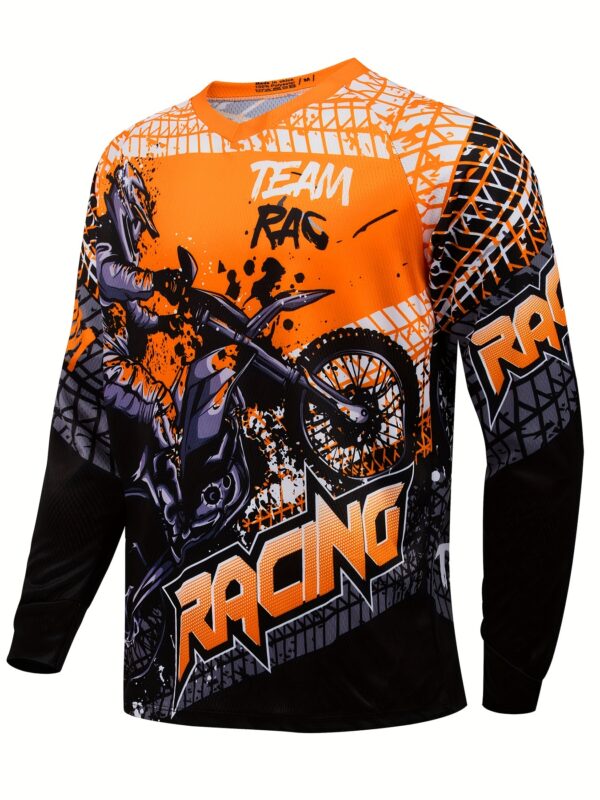 product-fancy-cf541c26-b9ee-402b-b179-1437d46110ea Men's Long Sleeve MTB Racing Downhill Bike Jersey - Full Coverage Motocross Shirt with Neon Green Motorcycle Graphic, Sweat-Wicking Breathable Polyester Racing Suit for Mountain Bike, Dirt Track, Motorcycle - All-Season Off-Road Cycling Apparel, Motocross Jersey, Outdoor Sports Apparel, Sporty Vneck Design, Raglan Sleeves Top, Highquality Print, Durable Sportswear