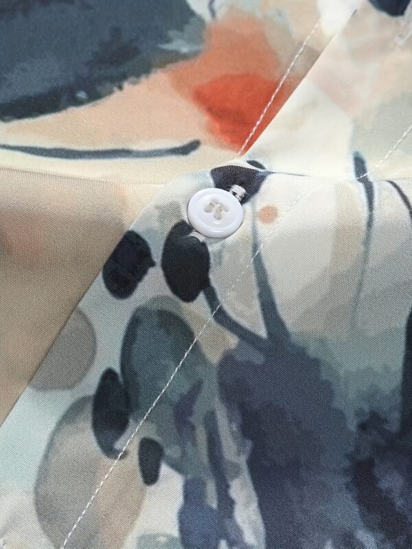 2025 New Men's Casual Short Sleeve Shirt - Watercolor Print Lightweight 100% Polyester, Breathable Summer Button-Up with Regular Fit & Machine Washable Design, Breathable Summer Shirt | Abstract Pattern Shirt | Machine Washable Shirt, Short Sleeve Tops