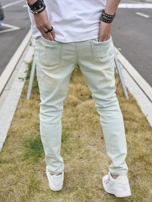 product-fancy-d5b8413a-c195-4bdf-88b3-fad9bc56de97 Men's Vintage Distressed Skinny Jeans - Light Blue Washed Stretch Denim with Frayed Hem & Ripped Knee, Slim-Fit Stretchable Classic Five-Pocket Pants for Casual & Semi-Formal Outfits (Machine Washable)
