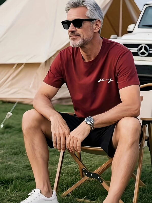 Men'S Casual Sporty Two-Piece Set - Red T-Shirt with White Logo & Black Drawstring Shorts, Lightweight Summer Outfit for Outdoor Activities, Casual Sportswear|Casual Style|Lightweight Fabric