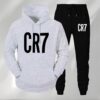 Men'S CR7 Soccer Jersey - Black Hooded Sweatshirt & Joggers Set, Quick-Dry Polyester, Loose Fit, Geometric Pattern, Ideal for Fall/Winter Sports & Casual Wear, Soccer Jersey|Casual Sportswear|Stretchy Fabric