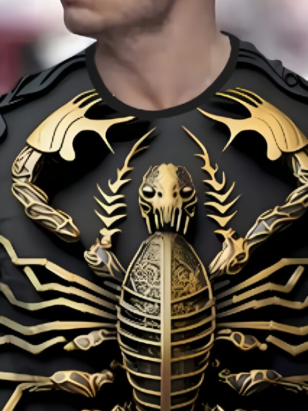 Men'S Casual 3D Print T-Shirt - Golden Scorpion Design, Short Sleeve, Round Neck, Lightweight & Stretchy, Perfect for Home & Outdoor, Outdoor Casual Wear | Graphic Tee | Comfortable Fit, Scorpion Shirt