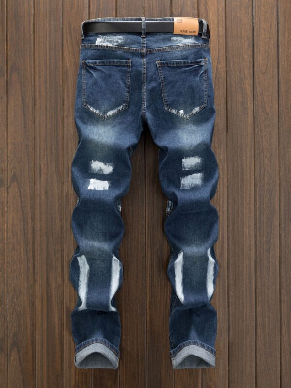 product-fancy-da998126-3199-4211-bdce-95d155a7b1d0 Men's Vintage Streetwear Distressed Skinny Jeans with Frayed Hem & Blue Wash - Light Blue Denim Slim-Fit Stretch Pants, Machine Washable for Casual & Semi-Formal Outfits (Skull/Peace Sign/Butterfly Patch Design)