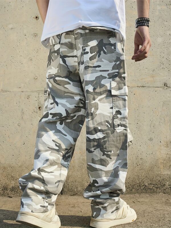 Men'S Washed Camo High-Street Style Cargo Straight-Leg Jeans - Loose Fit, Non-Stretch Denim, Casual All-Season Wear with Raw Wash Detail, Comfortable Denim Jeans | Streetwear Fashion | Versatile Clothing, High Street Jeans