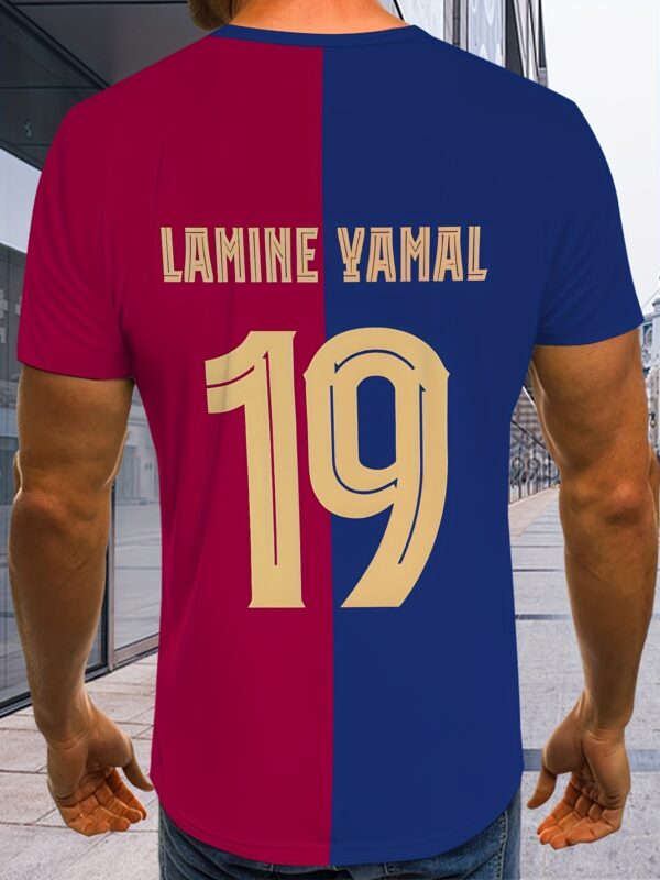 Men'S Casual Short Sleeve T-Shirt with Lamine Yamal Number 19 Print - Breathable, Machine Washable, Regular Fit for Sports & Casual Attire, Summer Wear, Sports Fan Apparel | Bold Graphic Tee | Comfortable Fit, Soccer Shirt