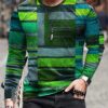 Men's Colorful And Irregular Plaid Pattern Crew Neck And Long Sleeve T-shirt, Tops For Spring And Autumn Outdoors And Sports Wear