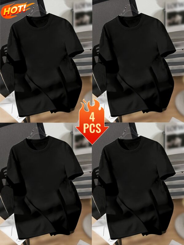 4pcs Men's Trendy Graphic Tees - Casual Crew Neck Short Sleeve T-Shirts with Basketball, Astronaut & More Designs - Soft Polyester Blend, Machine Washable - Versatile for All Seasons, Seasonal Fashion|Trendy Casualwear|Stretch Fabric