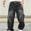 product-fancy-ddc6fcb3-2751-49e9-81c5-e1d15ed7c744 1pc Men'S Loose Fit Denim Jeans - Black Streetwear Style, Non-Stretch Fabric, All-Season Casual Wear, Beltless Design with Pockets, Casual Streetwear|Loose Fit Jeans|Woven Denim
