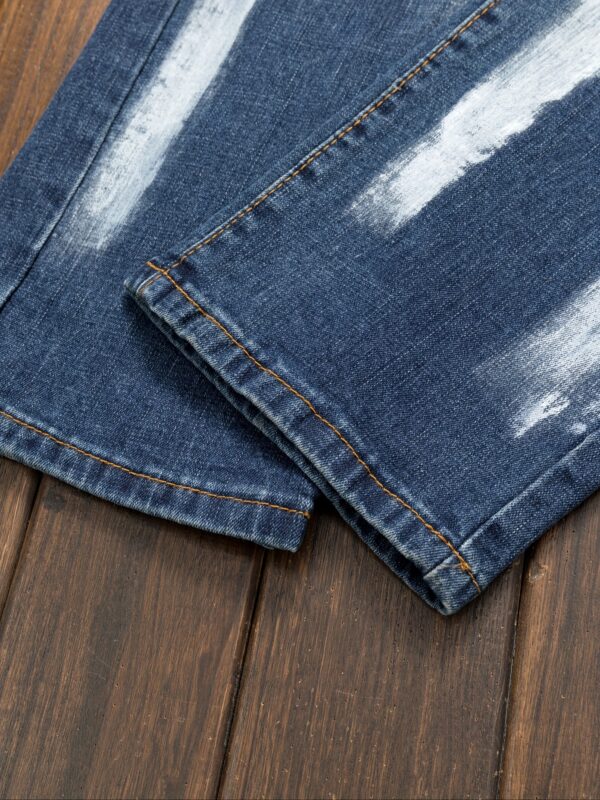 product-fancy-decfb92c-2130-40a2-93a3-26c372b8b0c9 Men's Vintage Streetwear Distressed Skinny Jeans with Frayed Hem & Blue Wash - Light Blue Denim Slim-Fit Stretch Pants, Machine Washable for Casual & Semi-Formal Outfits (Skull/Peace Sign/Butterfly Patch Design)