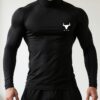 Men'S High-Neck Long Sleeve Gym Shirt - Quick-Dry Compression Workout Top with Moisture-Wicking Stretchy Fabric, Geometric Bull Print Design for Boxing, Training & Fitness, Slim Fit Muscle Support, Athletic Wear, Sleek Sportswear, Highelasticity Fabric