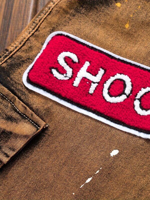 Hip-Hop Punk Style Trendy Paint-Splatter Embroidery Slim Fit Straight-Leg Jeans for Men