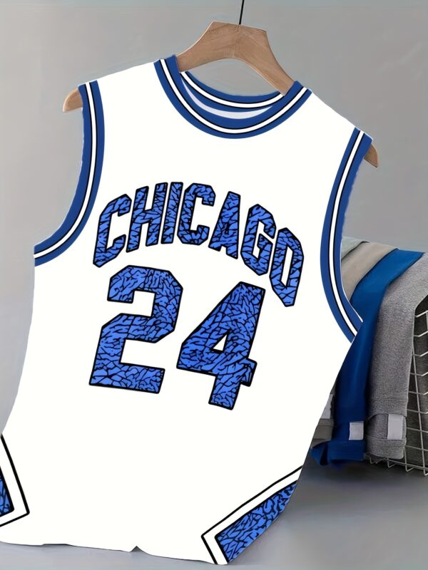 Men'S Chicago 24 Basketball Jersey Tank Top - Navy Blue & White 3D Print Design, Sleeveless Crew Neck, Casual Summer Sportswear, Perfect for Casual Attire, Basketball Shirt, Comfortable Fit