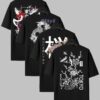 Men'S Casual Crew Neck T-Shirt Set with Japanese-Inspired Dragon & Cherry Blossom Designs - Black, White, and Gray, All-Season Comfort, Everyday Tee | Graphic Tee Set | Glossy Finish, PLUS SIZE