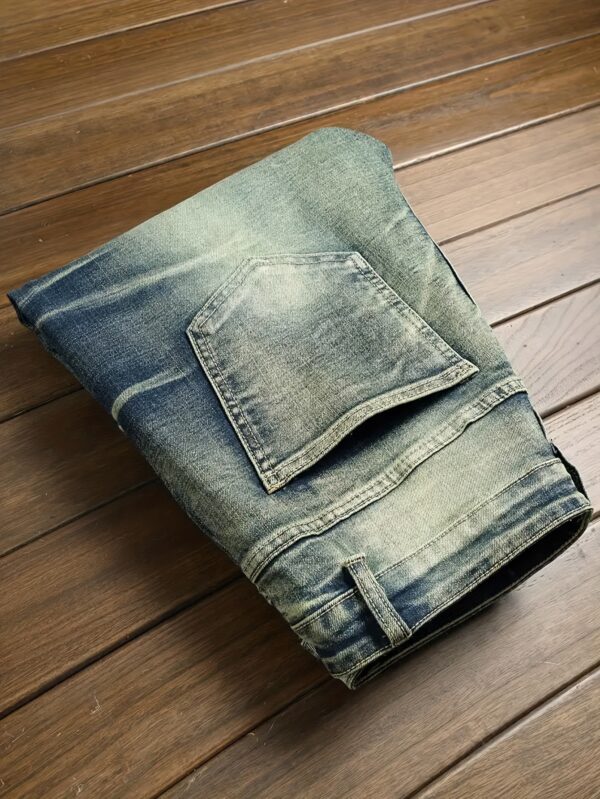 Men's Slim-Fit Distressed Denim Jeans with Stretch Comfort - Creative Ripped & Tie-Dye Design, Machine Washable Casual Pants for All-Season Wear