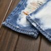 European and American High Street Men's Distressed Patched Slim Fit Straight-Leg Mid-Rise Jeans