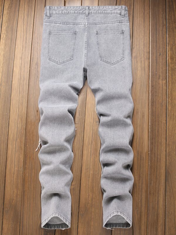 Men'S Non-Stretch Faux Denim - Straight-Leg Pants with Elegant Fringe Details, All-Season Formal & Casual Trousers for Everyday Special Occasions - Classic Blue Faux Denim for Men, Straight Leg Faux Denim, Versatile Clothing, Embroidered Details, Detailed Embroidery, Stylish Bottoms, Highquality Stitching, Fashionforward Men