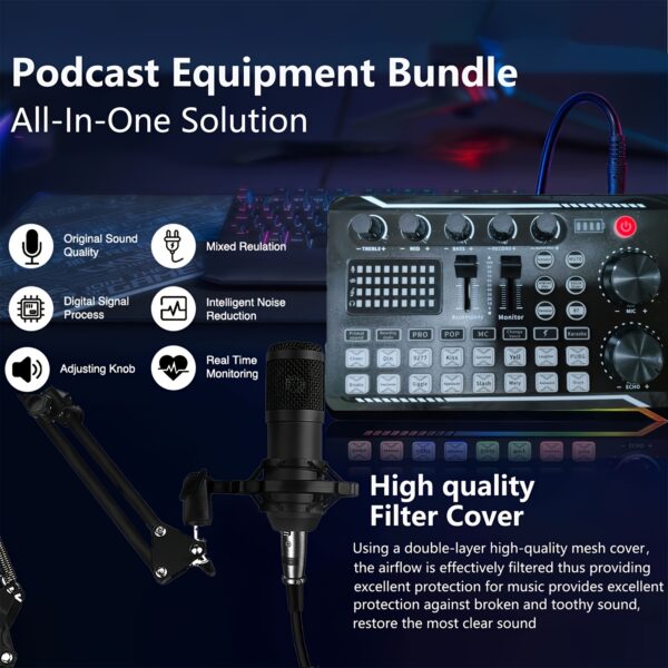Podcast Equipment Bundle, BM-800 Recording Studio Package with Voice Changer, Live Sound Card - Audio Interface for Laptop Computer Vlog Living Broadcast Live Streaming YouTube TikTok