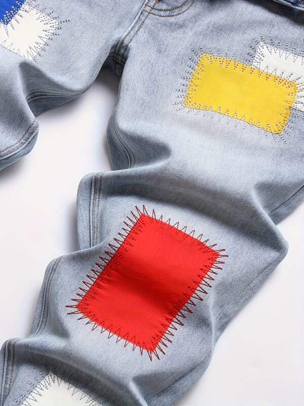 Men's Patchwork Embroidered Slim-Fit Stretch Denim Jeans For Outdoor Activities