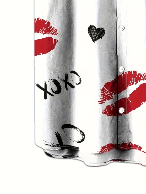 Men's Letters & Lips Print Short Sleeve Lapel Shirt For Summer, Casual Comfy Shirts As Gift