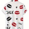 Men's Letters & Lips Print Short Sleeve Lapel Shirt For Summer, Casual Comfy Shirts As Gift
