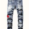 product-fancy-f28e5076-e744-47c6-adb0-6737b46490a4 Men's Splash Print Skinny Washed Jeans, Trendy Streetwear, Straight Leg Denim Pants For Spring Autumn