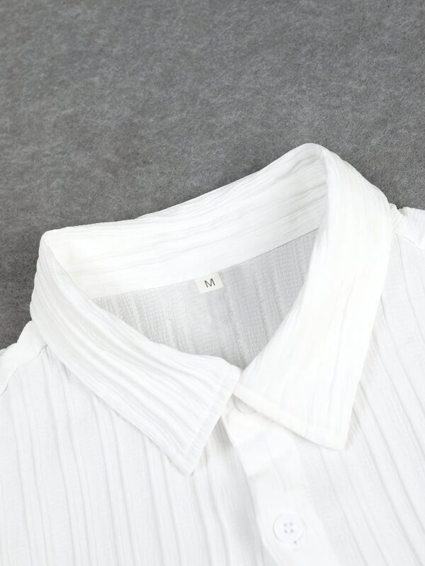 product-fancy-f3cf796b-cebd-4642-b345-65b38f40c966 Men's Striped Casual Short-Sleeve Shirt + Drawstring Elastic Waist Pants Two-Piece Set for Holiday Outings