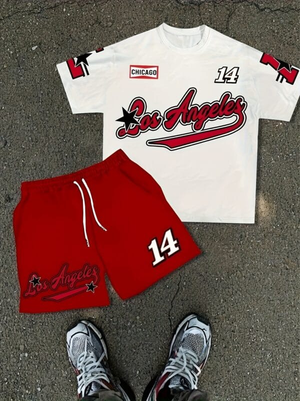 product-fancy-f4c39f4b-c917-43ab-b6d6-08e009912a55 Men'S Summer Casual Short Sleeve T-Shirt and Shorts Set 2pcs, Fresh T-Shirt and Shorts Set, Slightly Elastic Polyester Knit Fabric, Regular Style, Shorts, Suitable for Summer Outdoor Activities and Family Gatherings