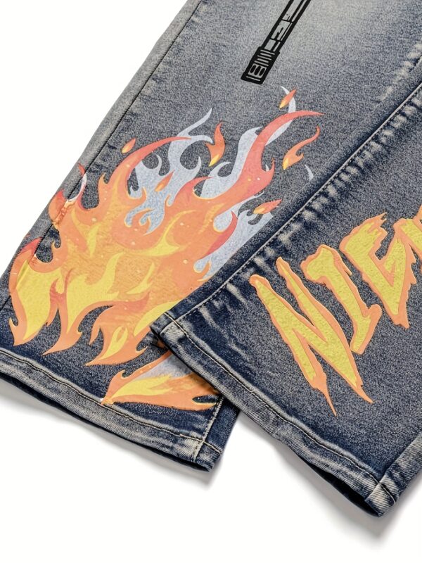 product-fancy-f5143084-3def-4e2e-8d58-e42488521038 Men's Y2K Extreme Graphic Jeans - TikTok Viral Wolf & Flame Pants with REVENGE Text, Distressed Denim Hip Hop Goth Punk Style, Straight Leg Streetwear for Concerts & Nightlife (All-Season Fit), Urban Fashion, Edgy Design, Durable Fabric, Statement Piece, Alternative Fashion